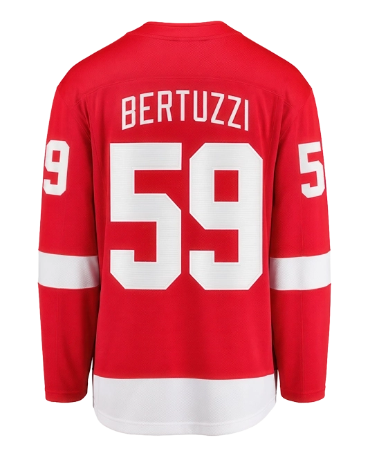домашнее джерси Тайлера Бертуцци Detroit Red Wings, вид спереди